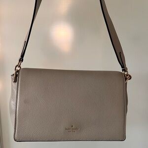 Kate Spade Gray Structured Shoulder Bag with Flap Closure